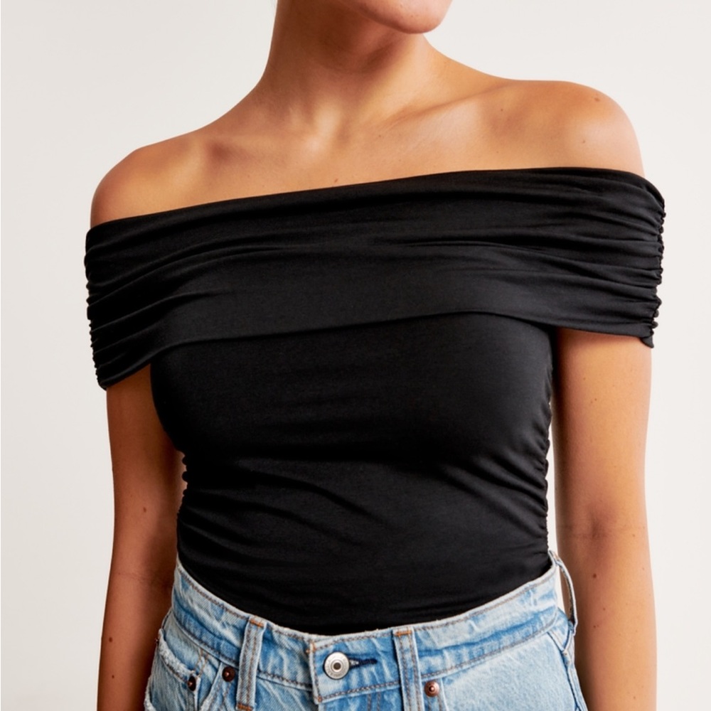 NWOT Abercrombie Cotton-Modal Ruched Off-the-Shoulder Top